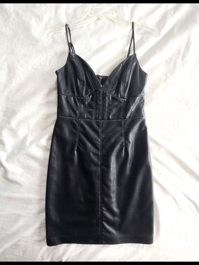 Guess Black Faux Leather Mini Slip Dress